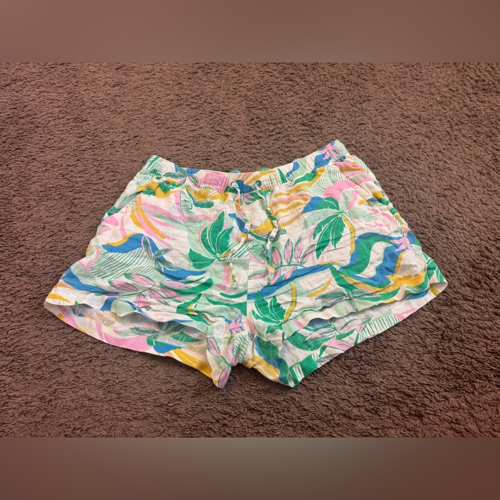 2 FOR $20 C & C California 100% Linen Shorts Tropical Pull On High Rise Size L - Picture 1 of 7